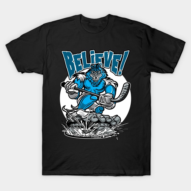 Believe Bigfoot Hockey Player Mascot T-Shirt by eShirtLabs